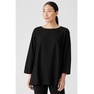 Eileen Fisher Black Lightweight Washable Stretch Crepe Top Boxy Fit Long Length